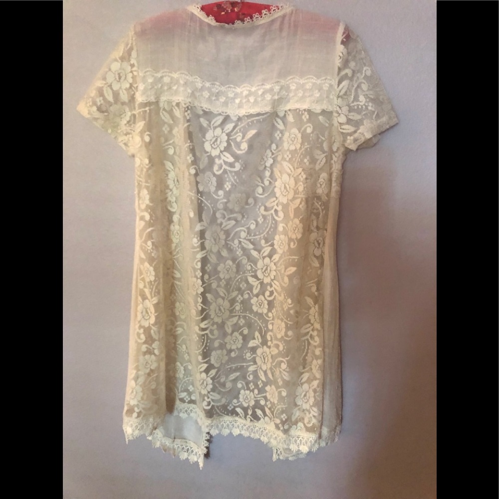 Pretty Adorn Lacy Ecru Short Sleeve Top
